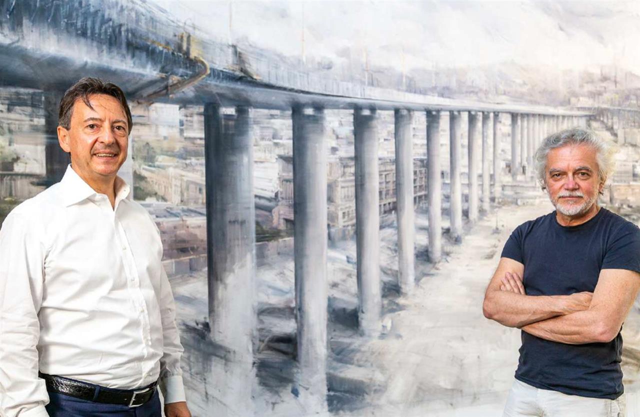 Lodovico Camozzi and Alessandro Papetti with Genoa Bridge painting